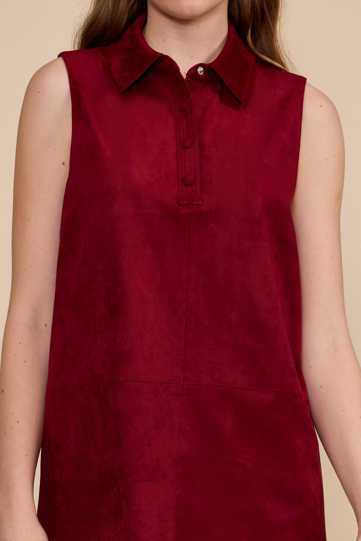 Lucy Paris Deep Merlot polo mini dress collar and placket detail