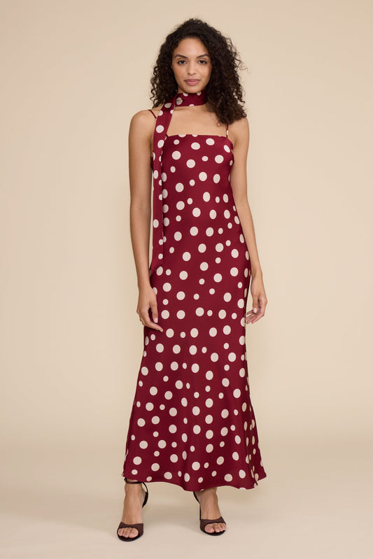 Lucy Paris DR5656 Red Cream polka-dot Dolly maxi dress front