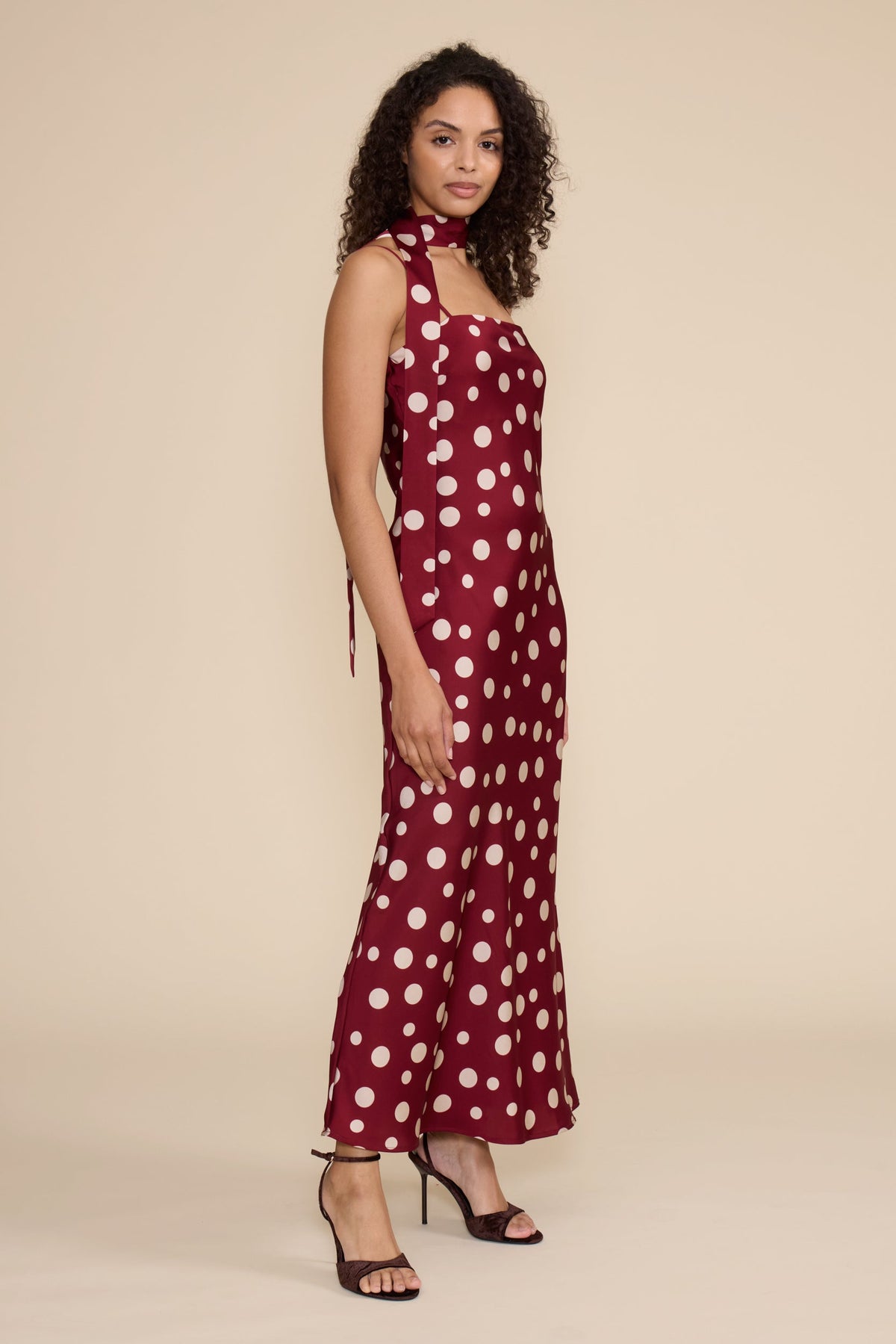 Lucy Paris DR5656 Red Cream polka-dot Dolly maxi dress side view