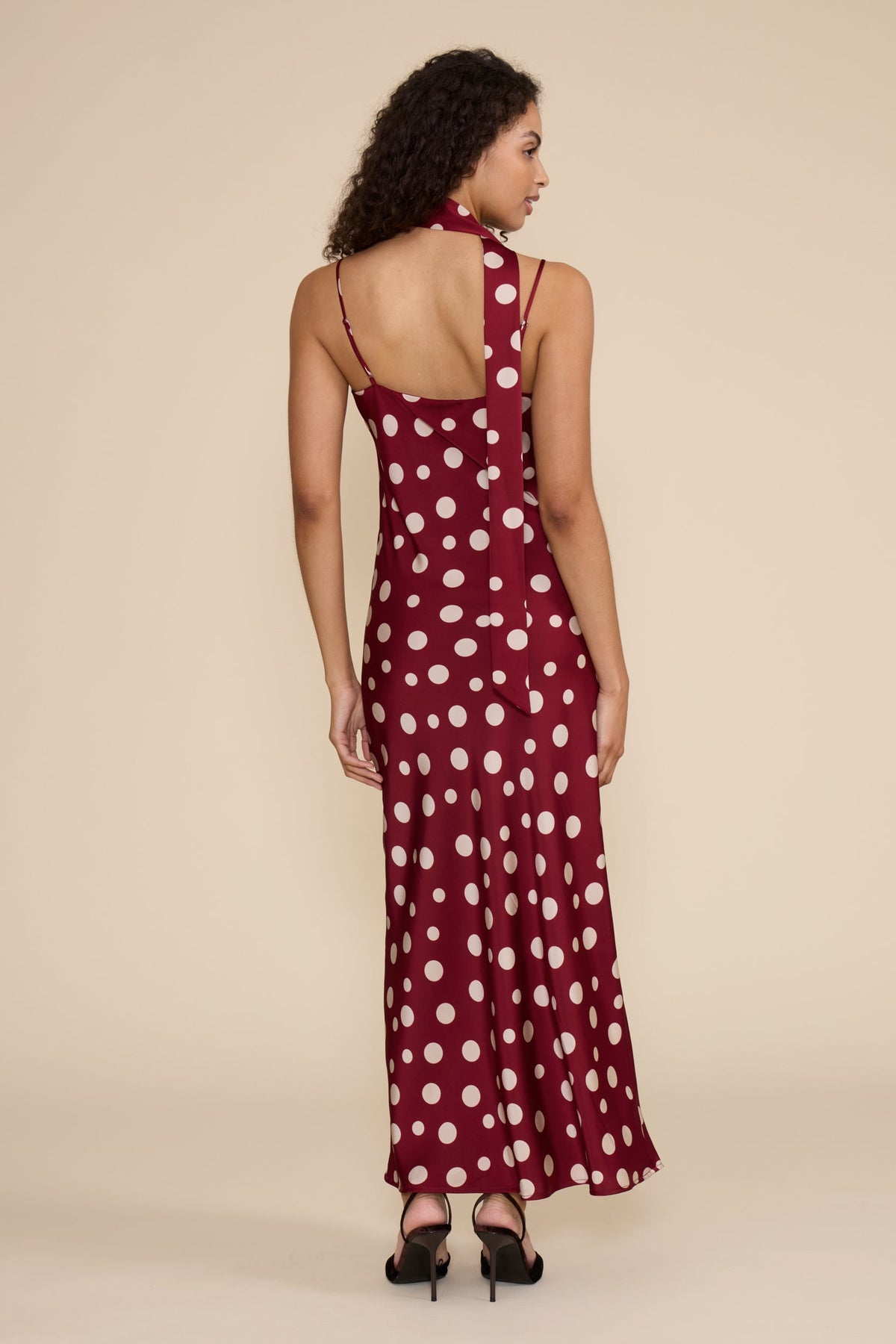 Lucy Paris DR5656 Red Cream polka-dot Dolly maxi dress back