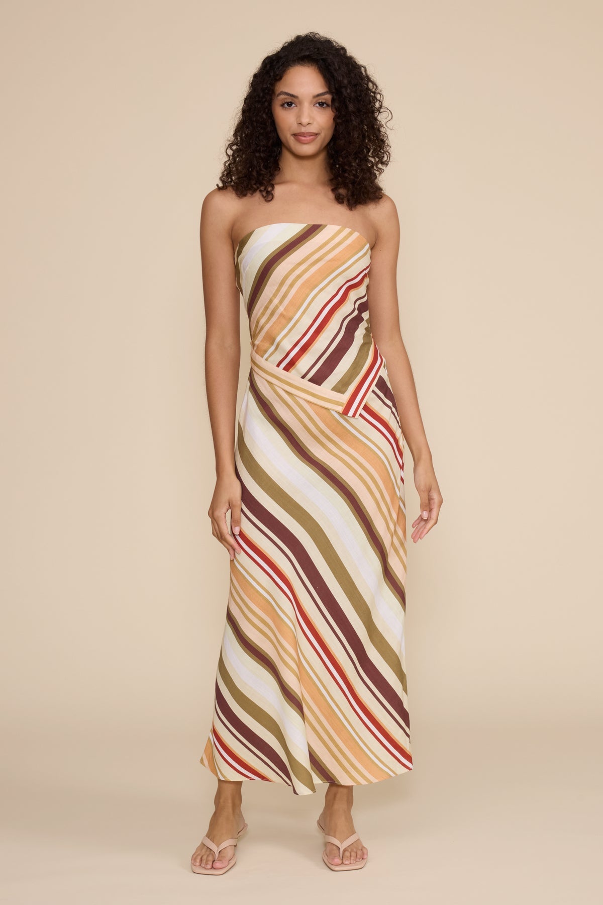 Lucy Paris SK5556-1 Penny Midi Skirt in Multi Stripe, front view