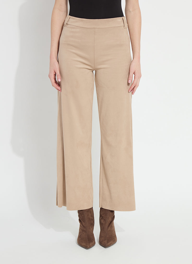 Lyssé Vionette Vegan Suede Wide Leg Trouser (28" Inseam) in Salted Caramel, view 1