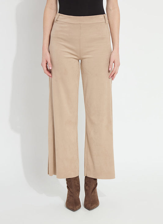 Lyssé Vionette Vegan Suede Wide Leg Trouser (28" Inseam) in Salted Caramel, view 1