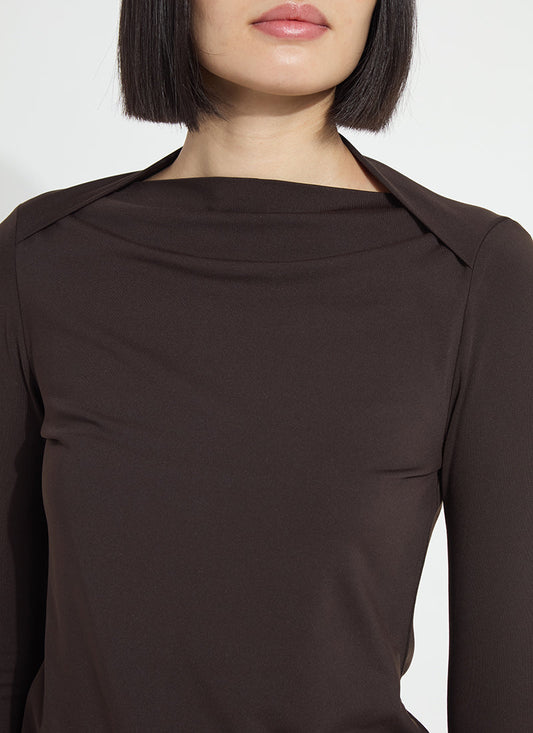 Lyssé Electra Crossed Boat-Neck Top in Double Espresso, view 1