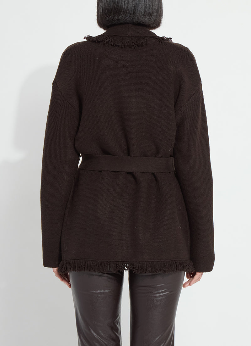 Lyssé Dixie Fringe Belted Cardigan in Double Espresso, view 2