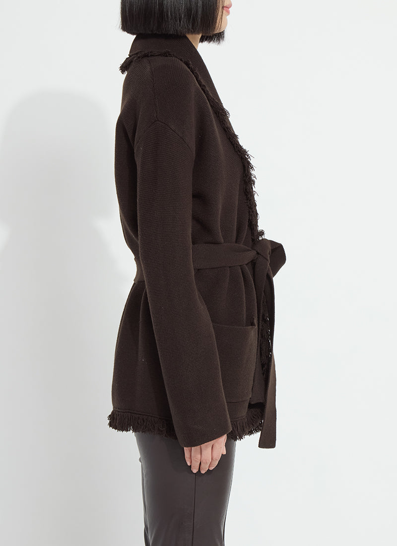 Lyssé Dixie Fringe Belted Cardigan in Double Espresso, view 5