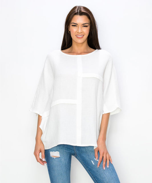 Last Tango Gauze Batwing Top with Detail