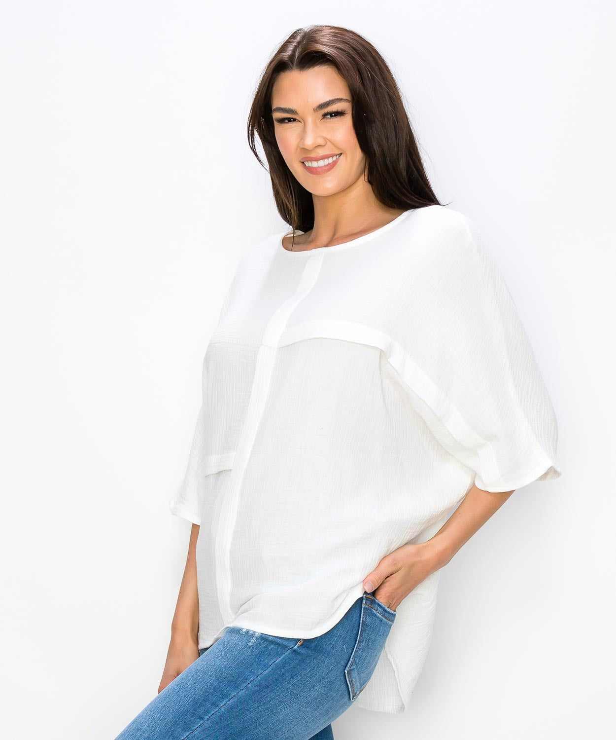 Last Tango Gauze Batwing Top with Detail